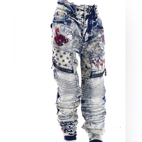 BOYS’ VINTAGE GRAPHIC BIKER JEANS - Picture 1 of 4